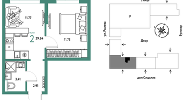 2-к. квартира, 29&nbsp;м²
