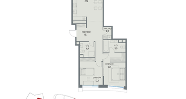 2-к. квартира, 86 м²