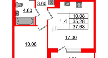 1-к. квартира, 35&nbsp;м²