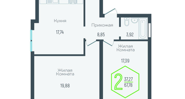 2-к. квартира, 67&nbsp;м²