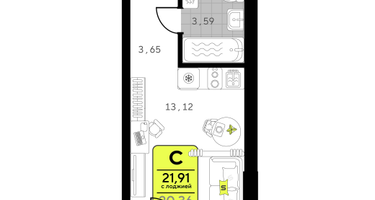 Студия, 21&nbsp;м²