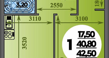 1-к. квартира, 42&nbsp;м²