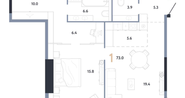 1-к. квартира, 73&nbsp;м²