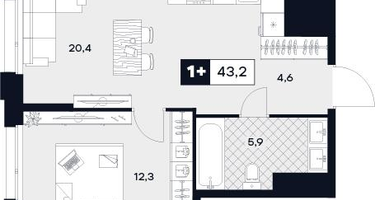 1-к. квартира, 43 м²