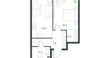 1-к. квартира, 43&nbsp;м²