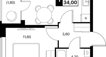 1-к. квартира, 34 м²