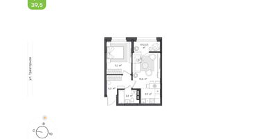 1-к. квартира, 39 м²