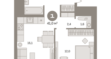 1-к. квартира, 41&nbsp;м²