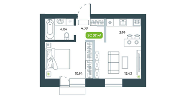 2-к. квартира, 36&nbsp;м²