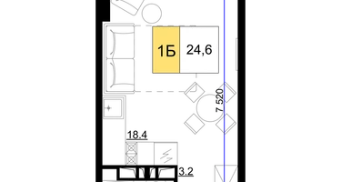 1-к. квартира, 24&nbsp;м²