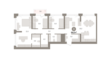 3-к. квартира, 96 м²