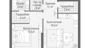 1-к. квартира, 55 м²