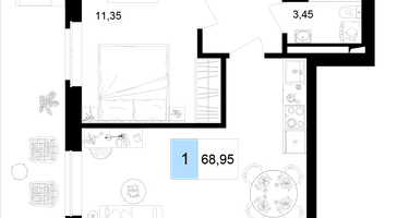 2-к. квартира, 68&nbsp;м²