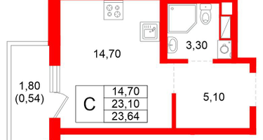 Студия, 23&nbsp;м²