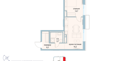 1-к. квартира, 40 м²
