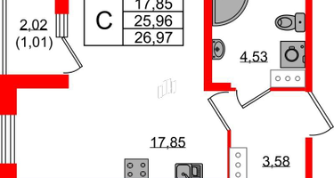 Студия, 26&nbsp;м²