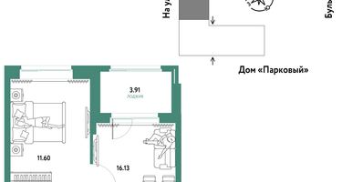 2-к. квартира, 39 м²