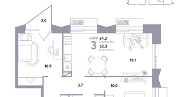 3-к. квартира, 54 м²