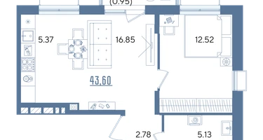 1-к. квартира, 43&nbsp;м²