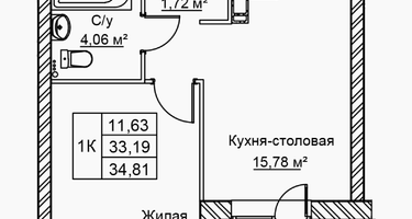 1-к. квартира, 34&nbsp;м²