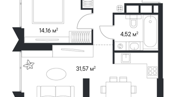 1-к. квартира, 58 м²