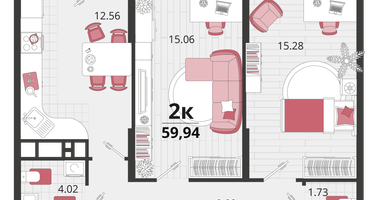 2-к. квартира, 60&nbsp;м²