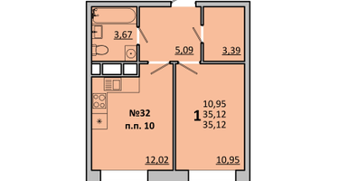 1-к. квартира, 35&nbsp;м²