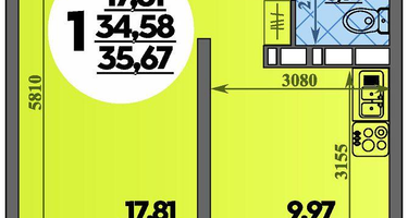 1-к. квартира, 35&nbsp;м²
