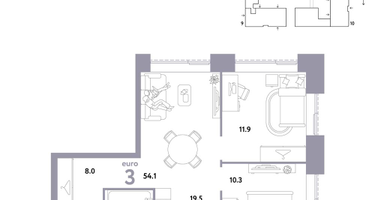 3-к. квартира, 54&nbsp;м²