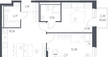 2-к. квартира, 54&nbsp;м²