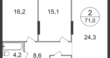 2-к. квартира, 71 м²