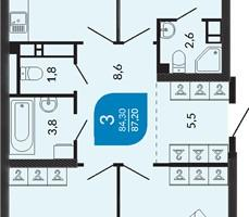 3-к. квартира, 87&nbsp;м²