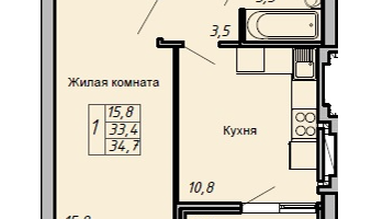 1-к. квартира, 34&nbsp;м²