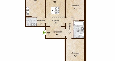 3-к. квартира, 88&nbsp;м²