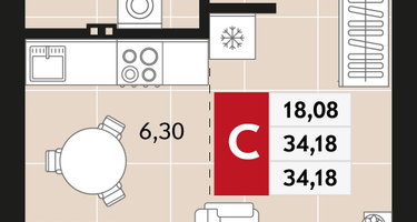 1-к. квартира, 34&nbsp;м²