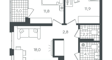 2-к. квартира, 60&nbsp;м²