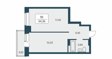 1-к. квартира, 45&nbsp;м²