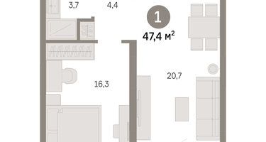 1-к. квартира, 47&nbsp;м²