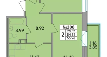 2-к. квартира, 55&nbsp;м²