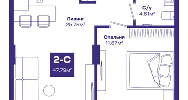 2-к. квартира, 47&nbsp;м²