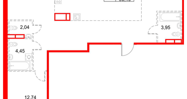 1-к. квартира, 96&nbsp;м²
