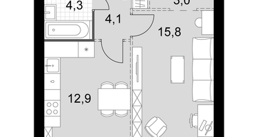 1-к. квартира, 40&nbsp;м²