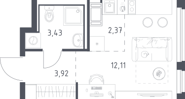 Студия, 21&nbsp;м²