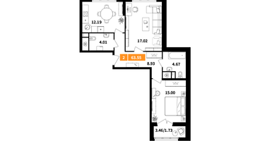 2-к. квартира, 63 м²