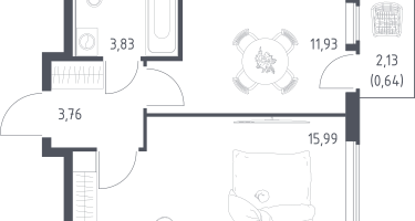1-к. квартира, 36&nbsp;м²