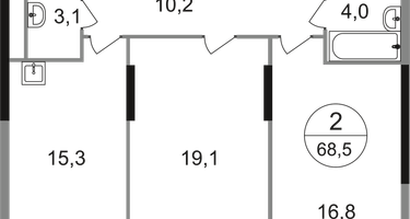 2-к. квартира, 68&nbsp;м²