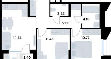 2-к. квартира, 54&nbsp;м²