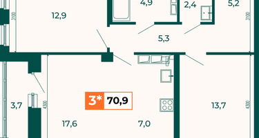 Студия, 70 м²