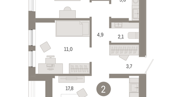 2-к. квартира, 60 м²