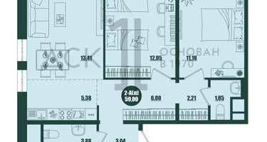 2-к. квартира, 59&nbsp;м²